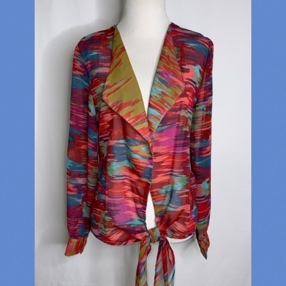 Ethyl Vibrant Colorful Sheer Cardigan Open Cover Cardigan Top Tie Waist Small